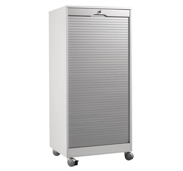 Armoire multimédia mobile à rideaux coloris blanc/alu