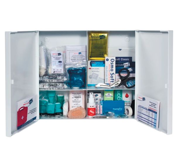 Armoire pharmacie 1er secours pvc double porte - garnie -Securimed