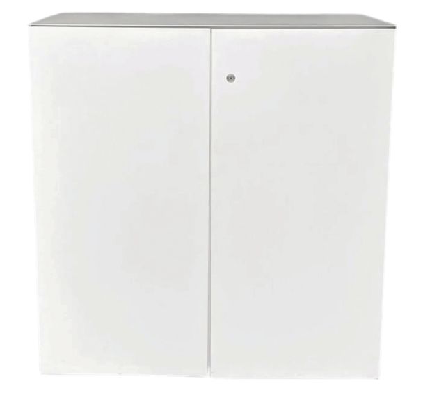 Armoire reconditionnée basse à portes battantes - Blanche