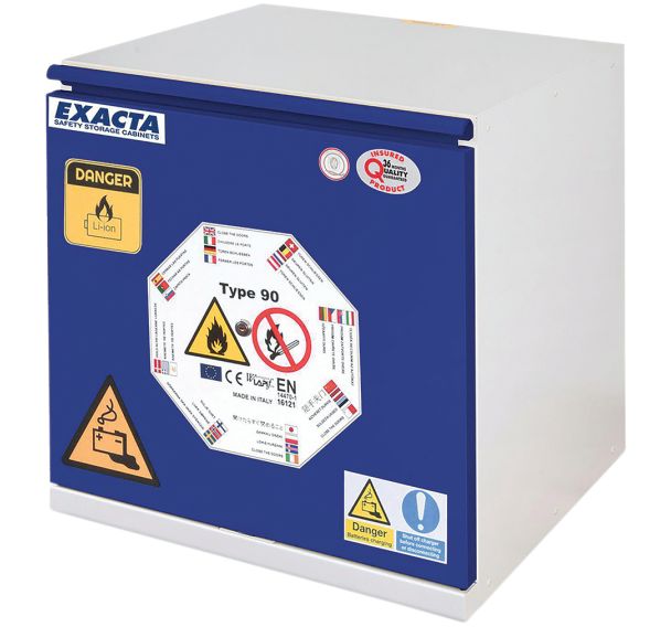 Armoires de sécurité basses bleues pour batteries lithium-ion - Exacta