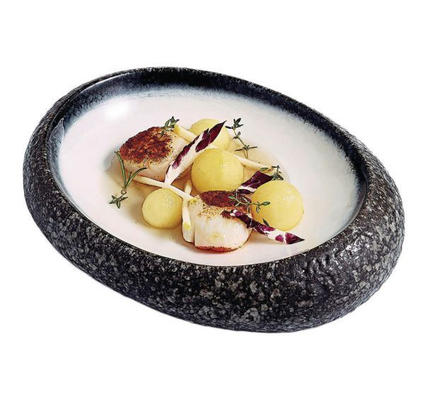 Assiette creuse en grès 40cl blanc-Galet