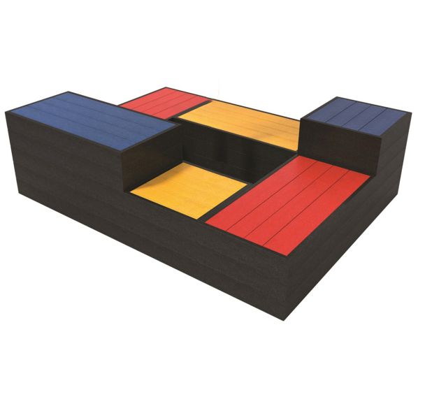 Assise modulable Cube 6 éléments bleu jaune rouge - piètement noir