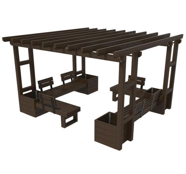 Assises jardinières Palma avec pergola plastique recyclé Espace Urbain