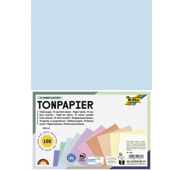 Assortiment 100 fles papier dessin A4 130g 10 coloris pastel