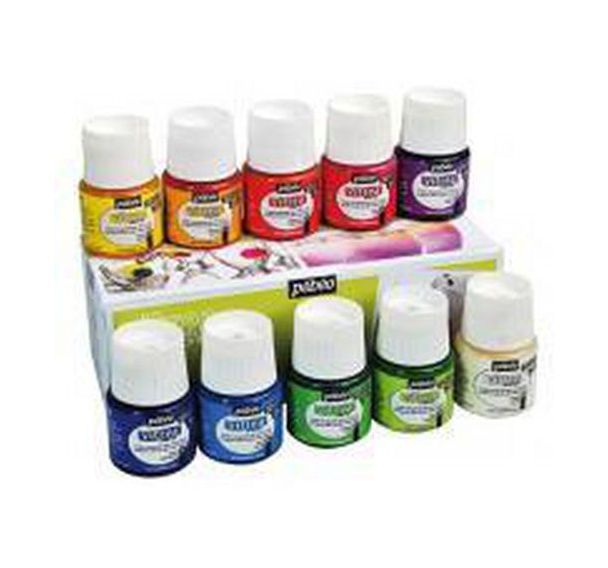 Assortiment 10 flacons 45ml Vitrea Pébéo couleurs brillantes