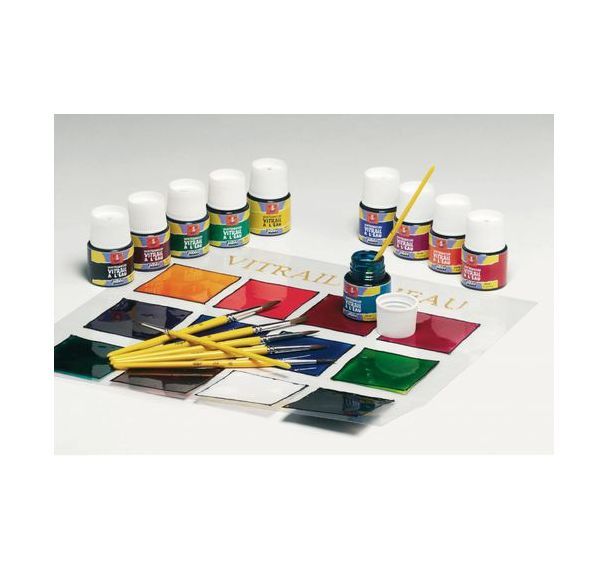 Assortiment 10 flacons vitrail à l'eau 45ml pébéo