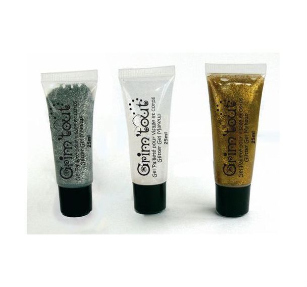 Assortiment 3 tubes 25ml gel paillettes or, argent,cristal