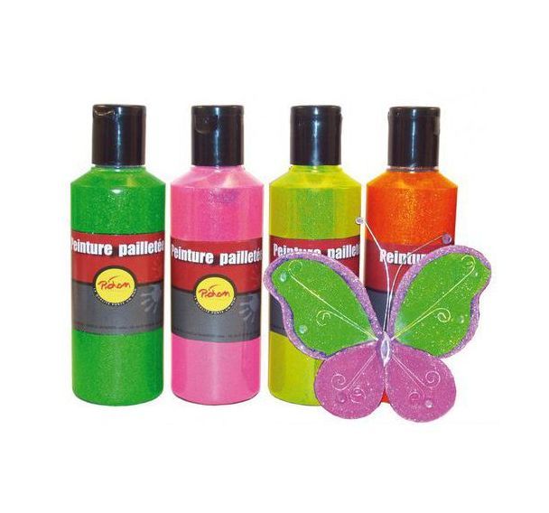 Assortiment 4 flacons 250 ml peinture pailletée fluo pichon