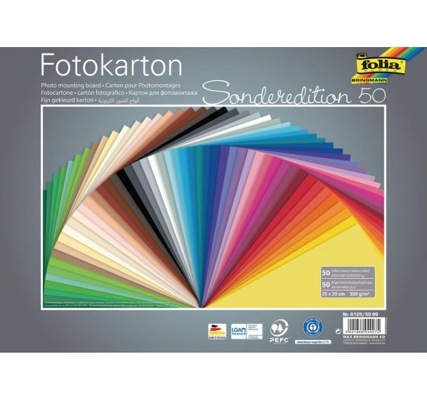 Assortiment 50 feuilles carton 25x35cm 300g 50 coloris