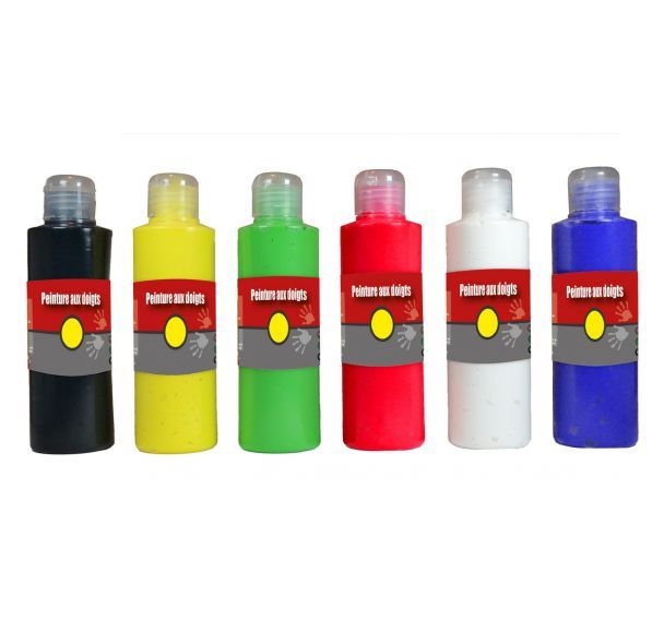 Assortiment 6 flacons de 250ml de gouache aux doigts couleurs vives sélection PICHON