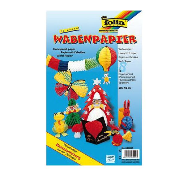 Assortiment 8 feuilles papier nid d'abeille 8 couleurs 34.5x40 cm