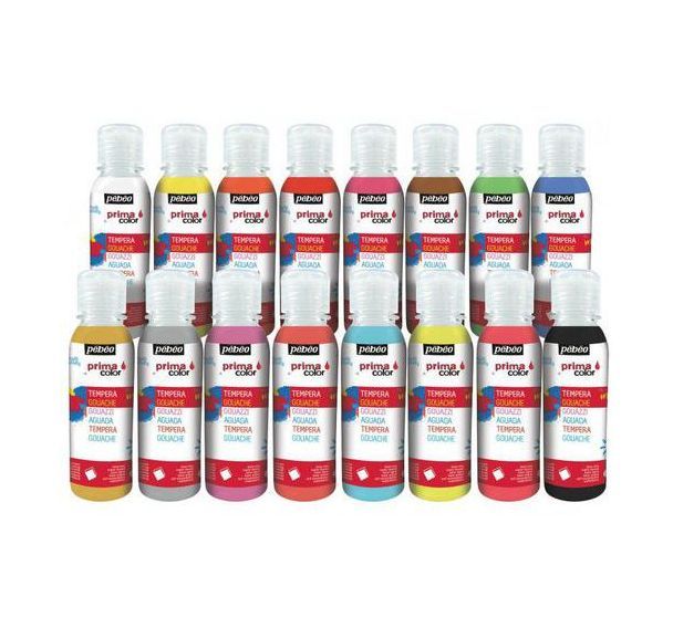 Assortiment de 16 flacons de 150 ml gouache Primacolor Pebeo