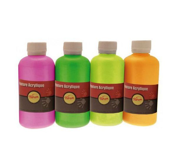 Assortiment de 4 flacons 250 ml gouache acrylique fluo Pichon