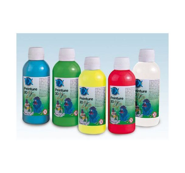 Assortiment de 5 flacons 250 ml peinture 3D + 10 stylos applicateurs vides offerts