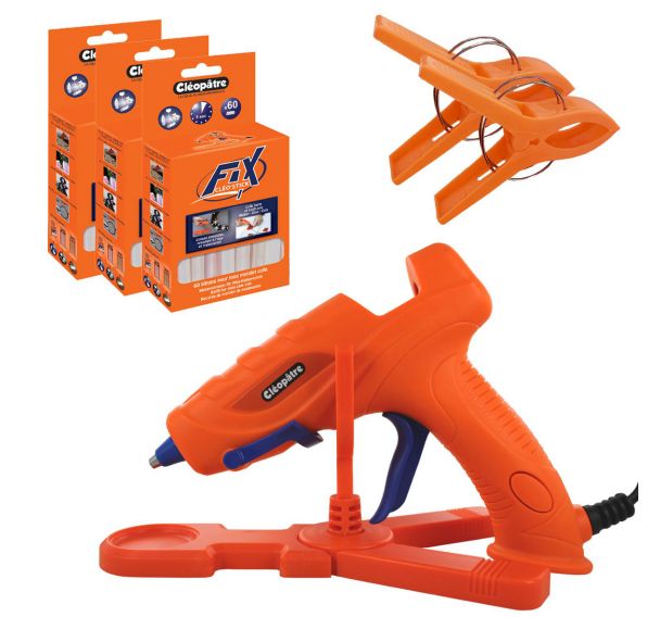 Atelier scolaire 180 bâtons de colle universelle transparente Ø 7 mm x 10 cm + 1 pistolet a colle 1661 + 2 pinces offerts