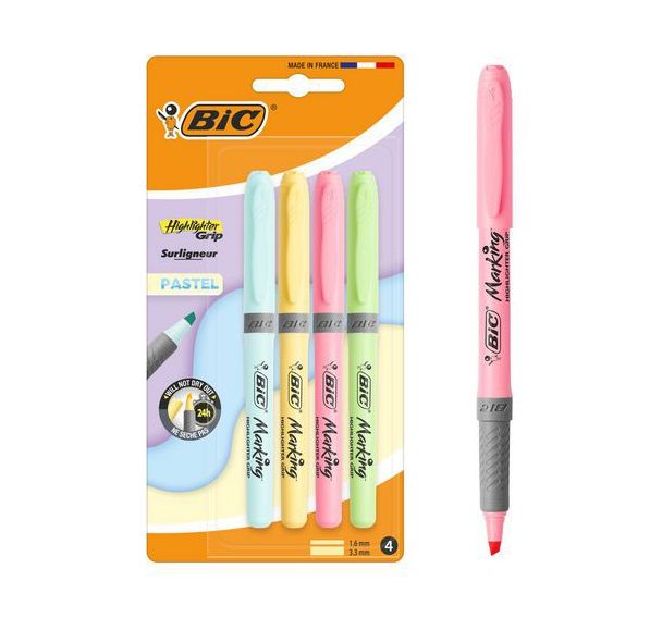 BIC Highlighter Grip Surligneur Pastel assortis - lot de 12