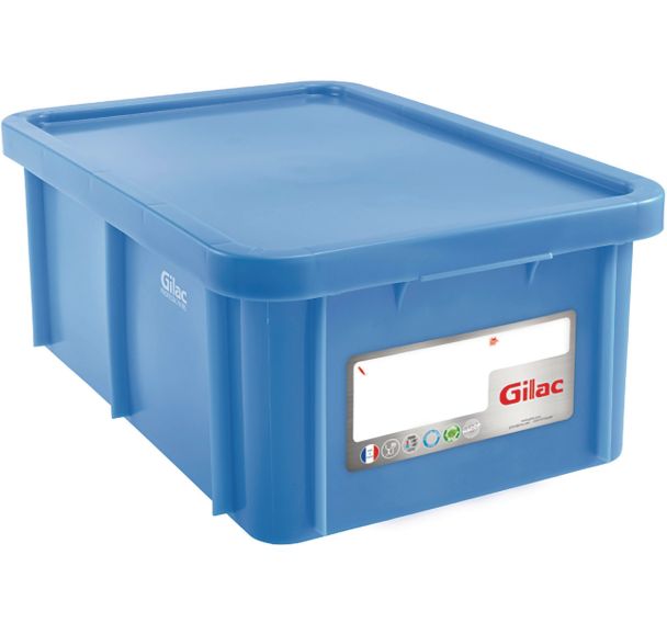 Bac alimentaire gerbable avec couvercle 35 L bleu