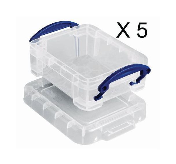 Bac de rangement - Longueur 90 mm - 0,07 à 0,14 L - Modèle translucide - Lot de 5