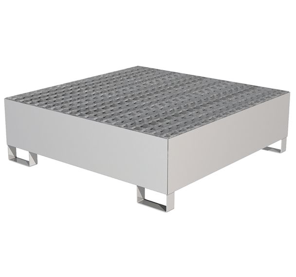 Bac de rétention inox - 4 futs - Caillebotis galvanisé