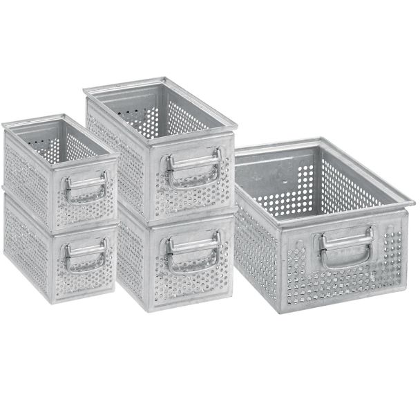 Bac de transport perforé en acier - Longueur 315 à 630 mm - 9,5 à 77 L