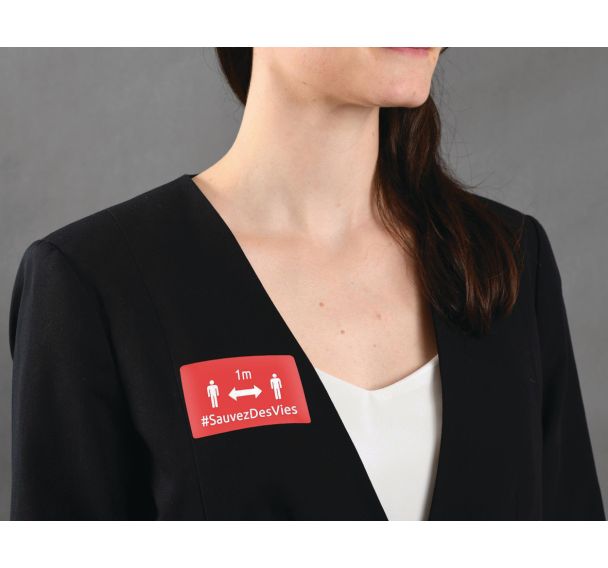Badge adhésif rectangle distanciation sociale - Avery