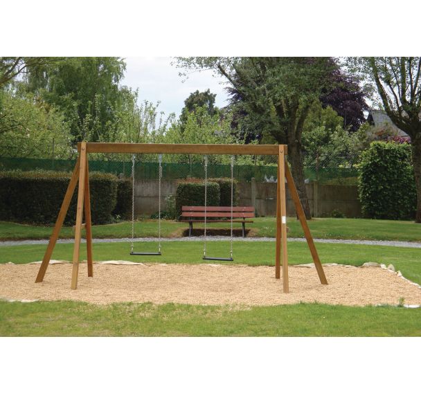 Balançoire 2 m tout bois - 2 balançoires - scellement direct