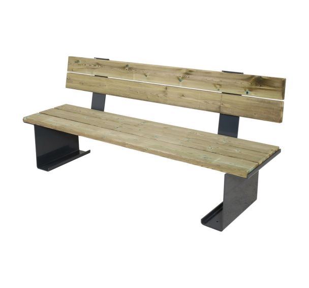 Banc Acmon 200x45x78cm dossier - pin piètement acier galva laqué gris RAL 7016