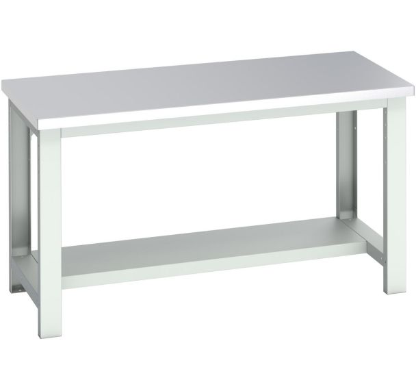 Banc Cubio acier inoxydable mi-étagère-1500x750x840mm-Bleu
