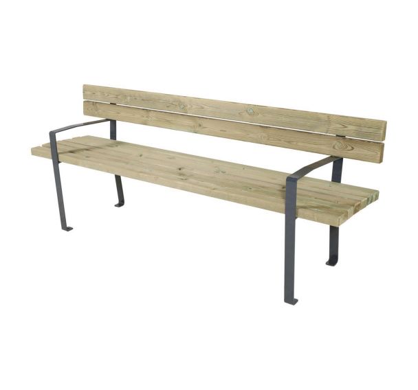 Banc Lycos 200 x 53 x 80 cm pin piètement acier galva laqué gris 7016