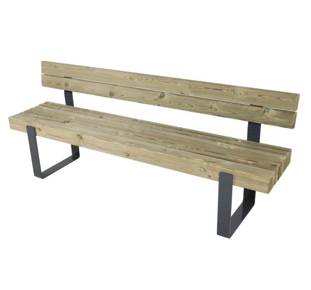 Banc Mylos 200 x 44 x 78 cm - pin piètement acier galva laqué gris RAL 7016