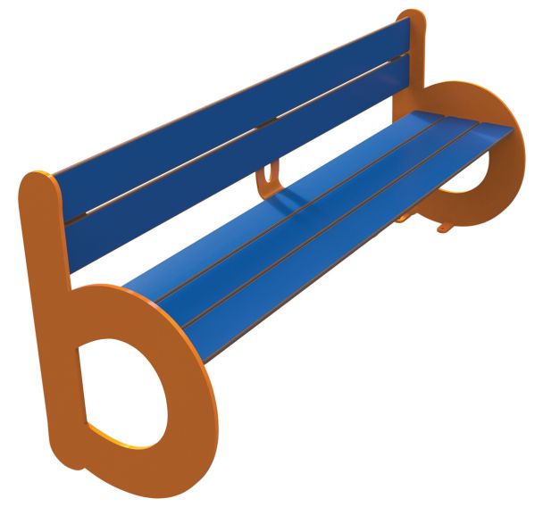 Banc NINOU 150 cm assise dossier lames HPL bleu 5017 / métal jaune 1033