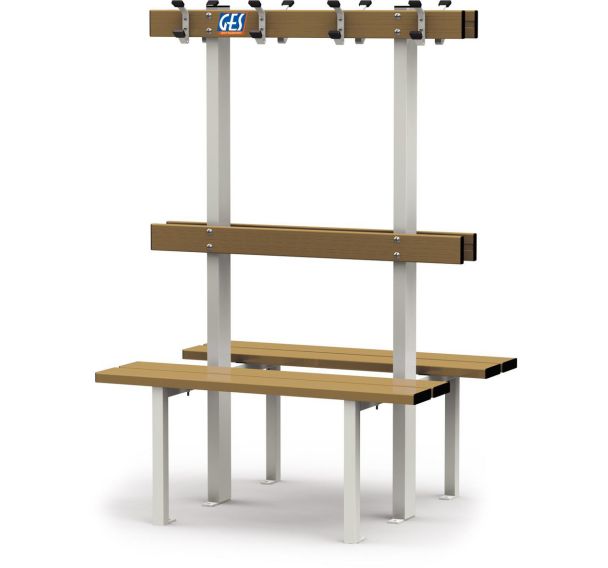 Banc Vestiaire double sur pieds avec porte patères GES Assise Bois