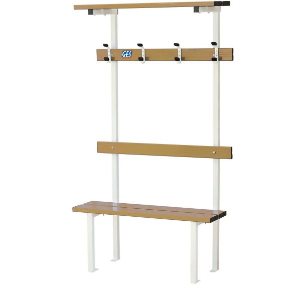 Banc Vestiaire sur pieds avec porte patères et porte sacs GES Assise Bois