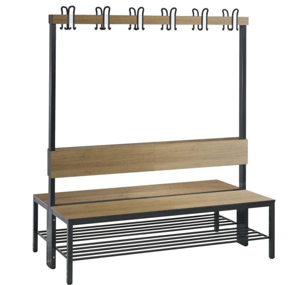 Banc bois à patères double face avec dossier Basic Plus - avec et sans grille - CP