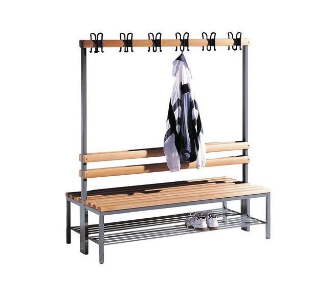Banc bois - 8 à 16 patères - Double face - Avec grille chaussures - CP