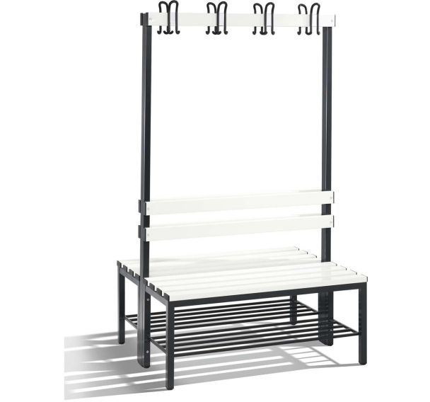 Banc patère pvc CP Double face - Avec dossier et grille chaussures