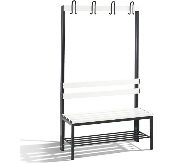 Banc patère pvc CP Simple face - Avec dossier et grille chaussures