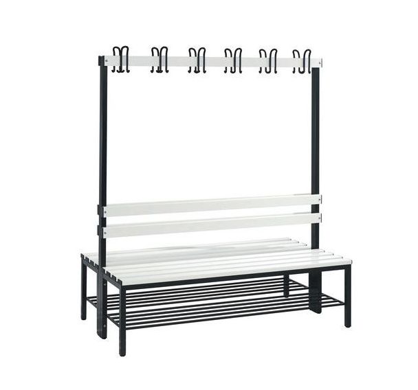 Banc pvc à patères CP  - 8 à 16 patères - Double face - Avec dossier et grille chaussures