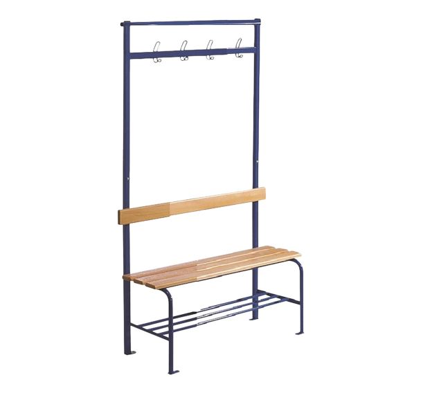 Banc vestiaire lattes bois 1 ou 2 m 4 à 8 patères avec grille chaussures à l'unité