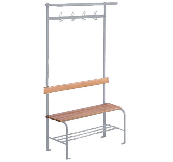Banc vestiaire lattes bois 4 à 8 patères 1 ou 2 m avec porte-sacs à l'unité