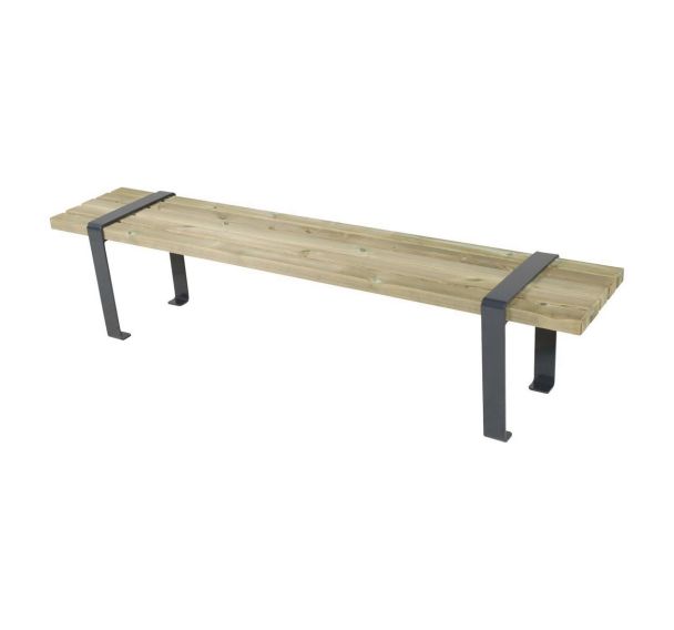 Banquette Lycos 200x40x46 cm pin piètement acier galva laqué gris 7016