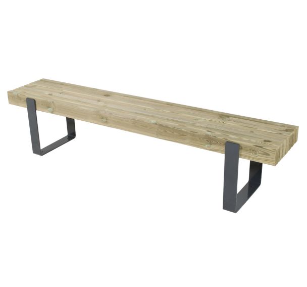 Banquette Mylos 200 x 39 x 44 cm pin piètement acier galva laqué gris RAL 7016