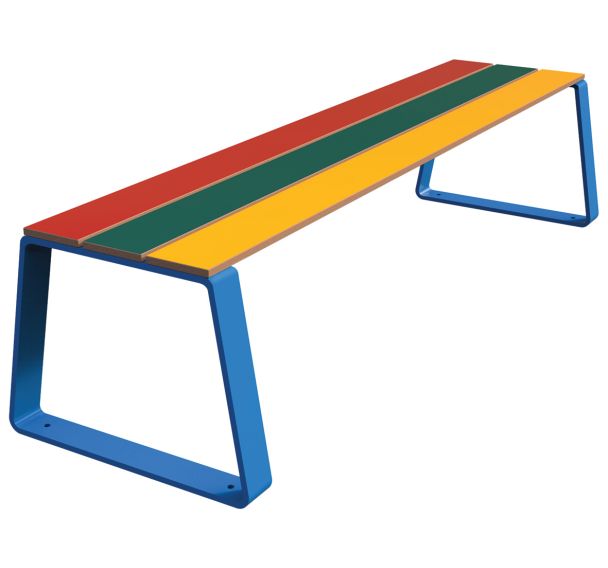 Banquette NINOU 150 cm assise lames HPL multicolore / métal bleu 5017