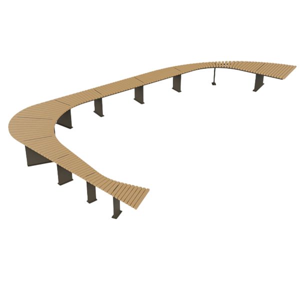 Banquette RIGA courbée 7 m bois/acier taupe 7006