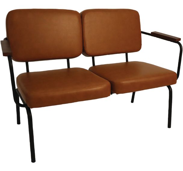 Banquette Twist structure métal noir - ass/dos tissu PVC fauve accoud bois