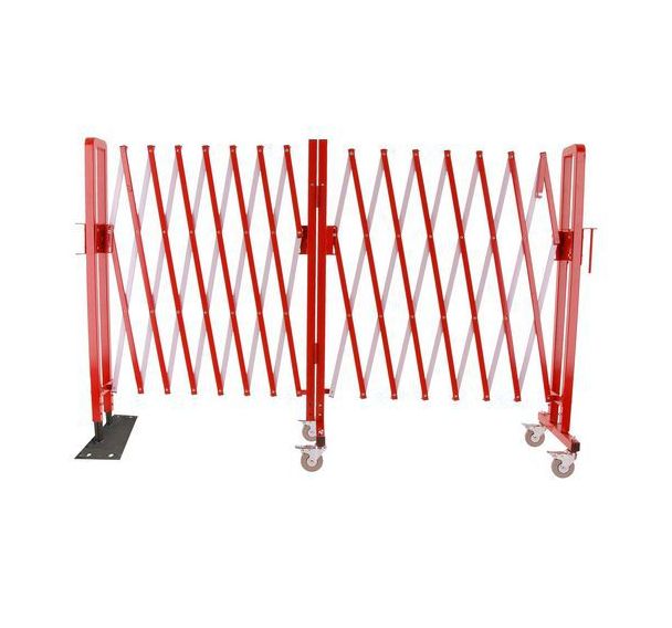 Barrière extensible acier rouge/blanc avec un pied fixe