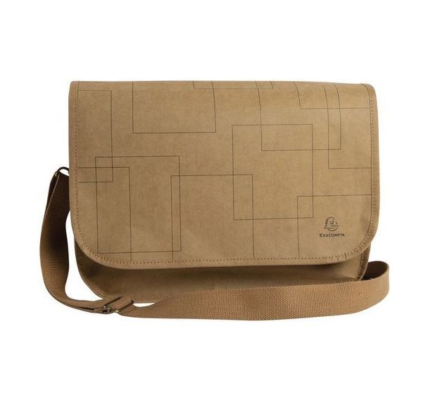 Besace en simili cuir végétal brun avec motifs géométriques