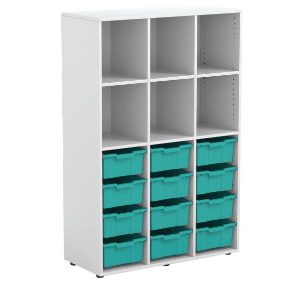 Bibliothèque Alice blanche 3 colonnes avec grands bacs-Mirplay School