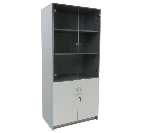 Bibliothèque Quatuor portes verre + portes pleines - Manutan Expert