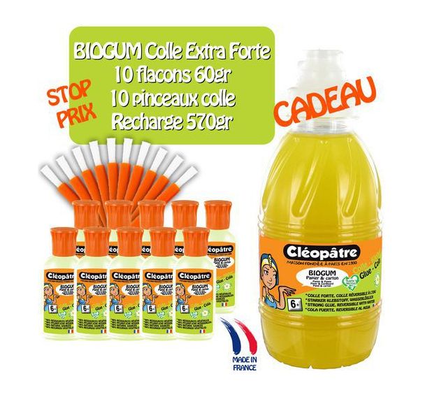 Biogum ensemble de 10 flacons 60 ml CLÉOPÂTRE avec applicateur + 1 flacon 570 g gratuit